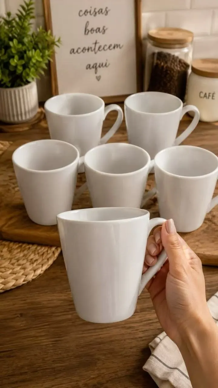 Kit Caneca de Porcelana Branca 300 ML de Porcelana Branca Sublimação em forno Lettering Personalizada faça orçamento