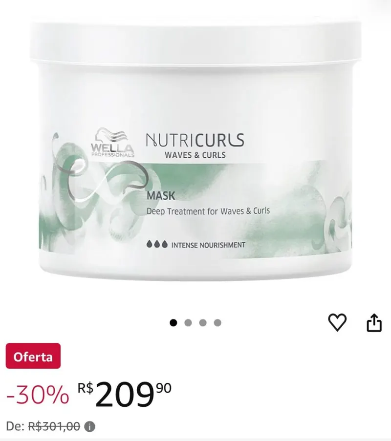O POTÃO Wella Professionals Nutricurls Máscara de Nutrição Intensa 500ml.