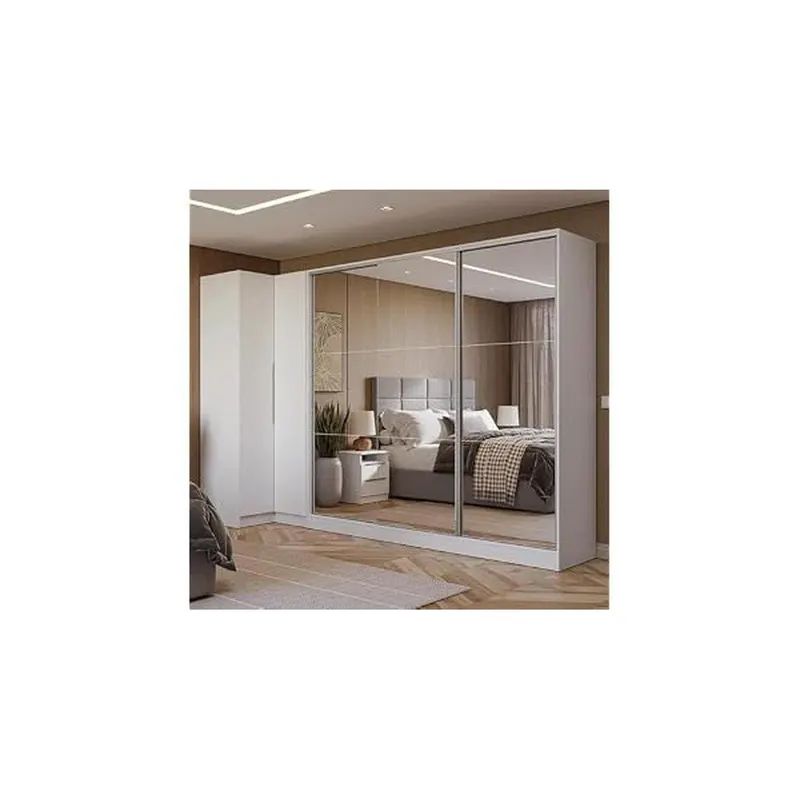 Guarda-roupa Modulado Neo + Guarda-roupa Royale 3 Portas de Correr de Espelho Branco Madesa
