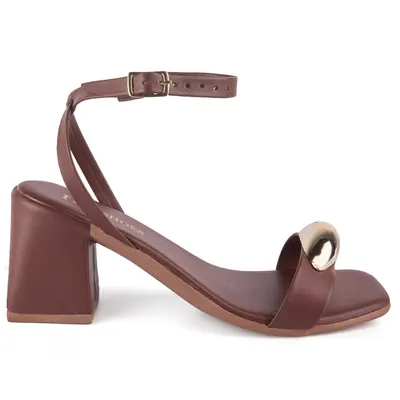 Sandália Feminina Enfeite Dourado Salto Bloco Baixo Médio Moda Verão Dia Dia Casual