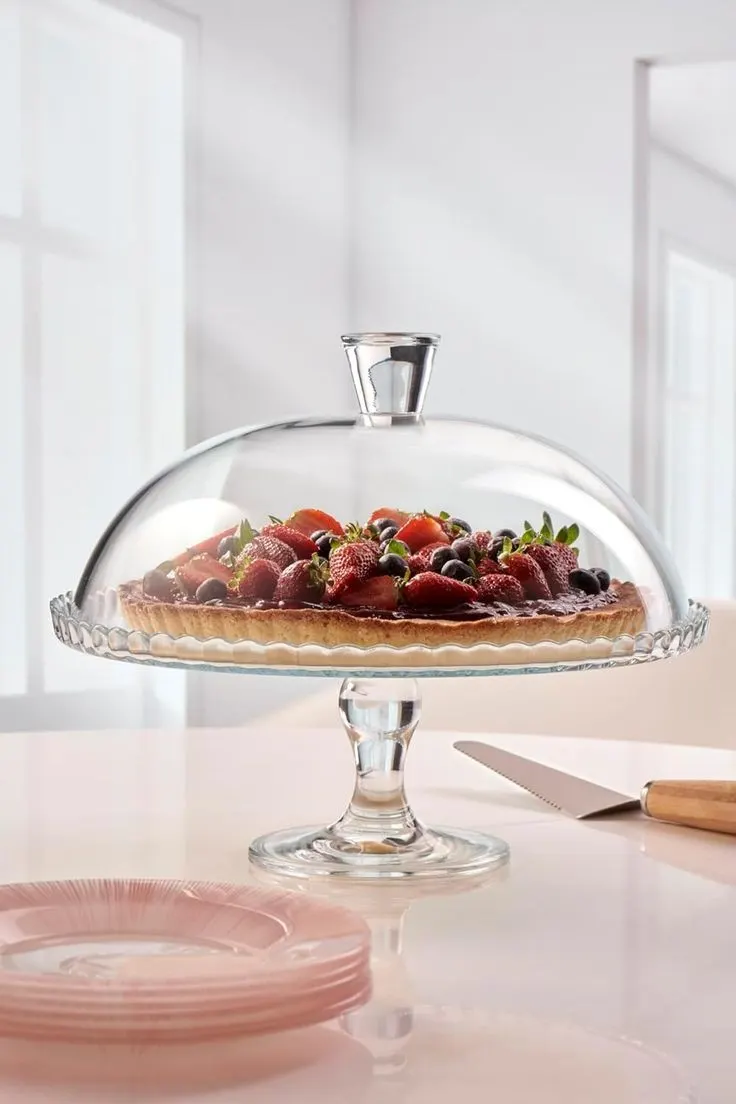 Prato para bolo Patisserie em vidro com pe e tampa D32xA26cm