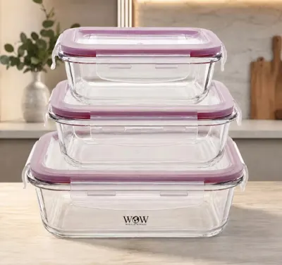 Kit 3 Potes De Vidro Herméticos com Trava para Alimentos Refratário