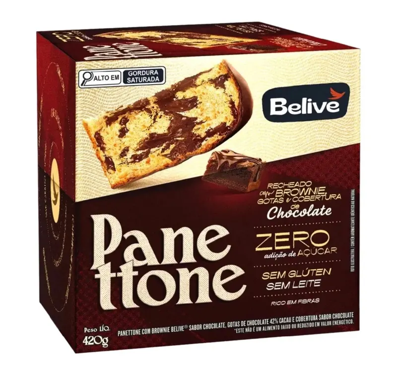 Belive Panettone Zero Açúcar Sem Glúten 420g Sabor Chocolate