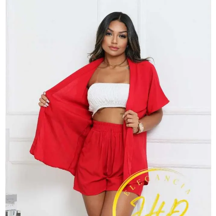 Conjunto KIMONO Femenino 2 peças Short e Blusa manga curta tecido VISCOLINHO