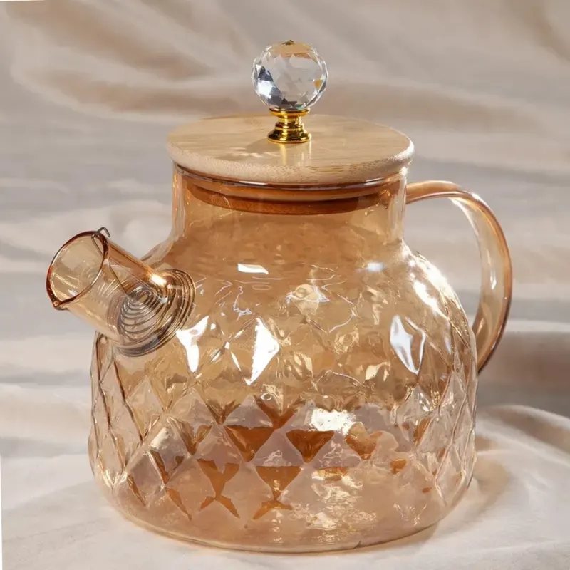Chaleira de Vidro Âmbar com Infusor 1L Bule Chá Resistente ao calor Para Café Cozinha