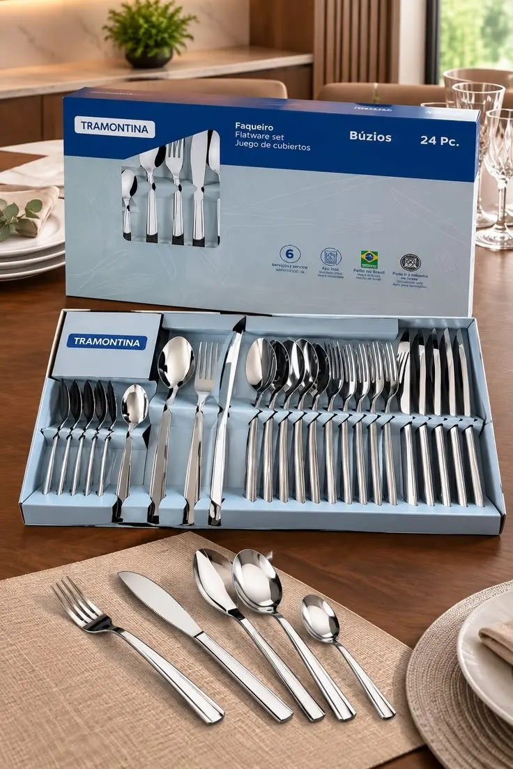 Faqueiro Jogo de Talheres Búzios 24 peças Faqueiro Tramontina Aço Inox Tramontina utensílios cozinha