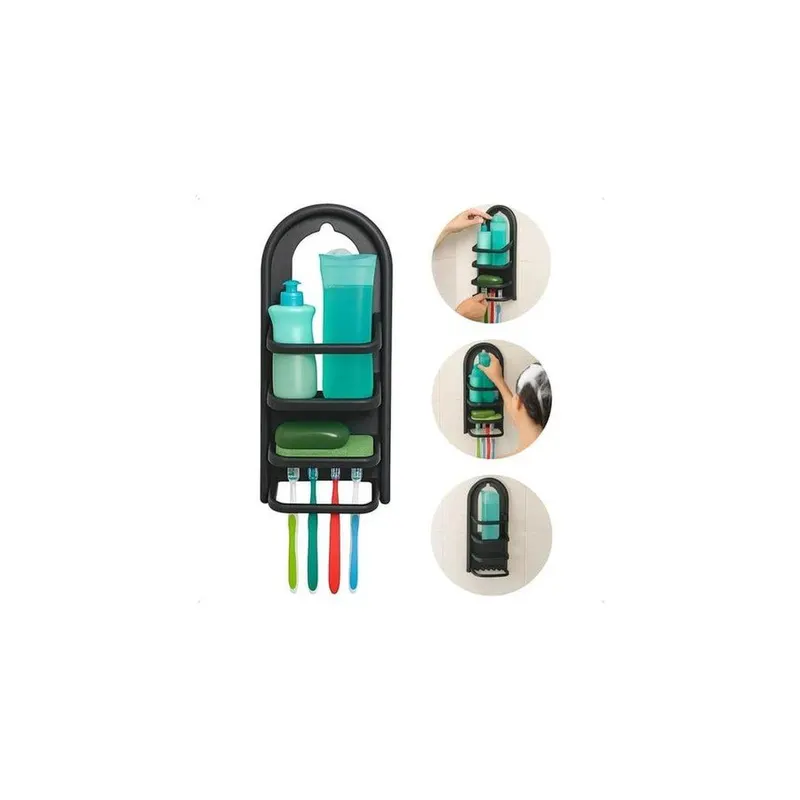 Porta Shampoo Prateleira Plástico 39,6cm De Pendurar Preto Organizador Para Banheiro Suporte Shampoo Condicionador Sabonete Instalação Fácil Sem Furo Ideal Box