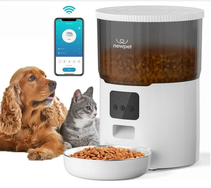Alimentador Automático Pet, 4L Comedouro para Caes Fácil Comedouro Elevado para Caes, Controle de Aplicativo WiFi - Gravador de Voz