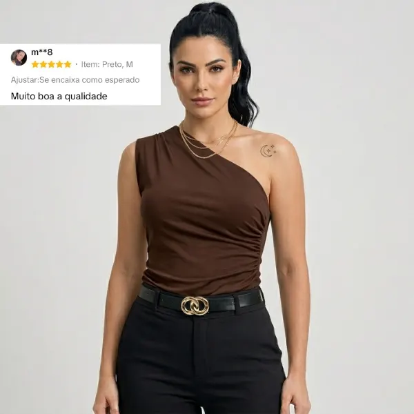 Body Feminino Mula Manca em Suplex Premium Um Ombro Só Forrado