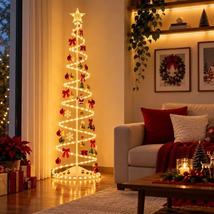 Árvore de Natal Espiral 180cm com Luzes LED, Estrela e Enfeites para Decoração de Natal KODI