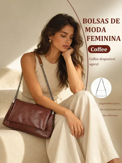 TOMI MITO Bolsa de Ombro Acolchoada com Alça de Corrente Estilo Casual Elegante para