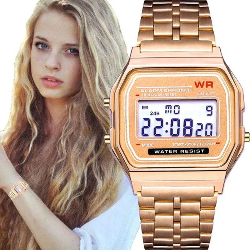 Relógio Digital LED Moderno-Pulseira De Aço WR F91W A159 , Estilo Harajuku Multifuncional