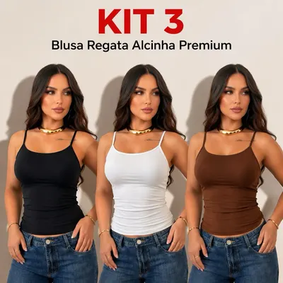 kit 3 Blusa Regata Alcinha Básica Com Forro Confortável Casual Verão Suplex Poliamida Com