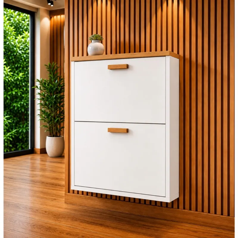 Sapateira Suspensa De Parede Vertical 2 Portas Basculante Moderna Estilo Minimalista Organizar