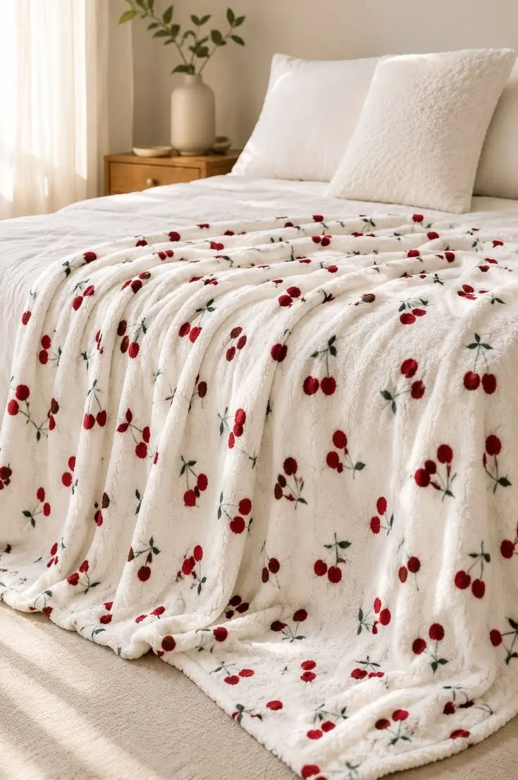 Manta Luxo Cereja Ultra Macia | Cobertor Premium Elegante Quente e Confortável, 2.20x2.40m Queenq