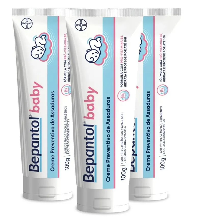Kit 3 Cremes Pomadas de Assaduras Vit B5 com 100g cada, Total 300g - Bepantol Baby