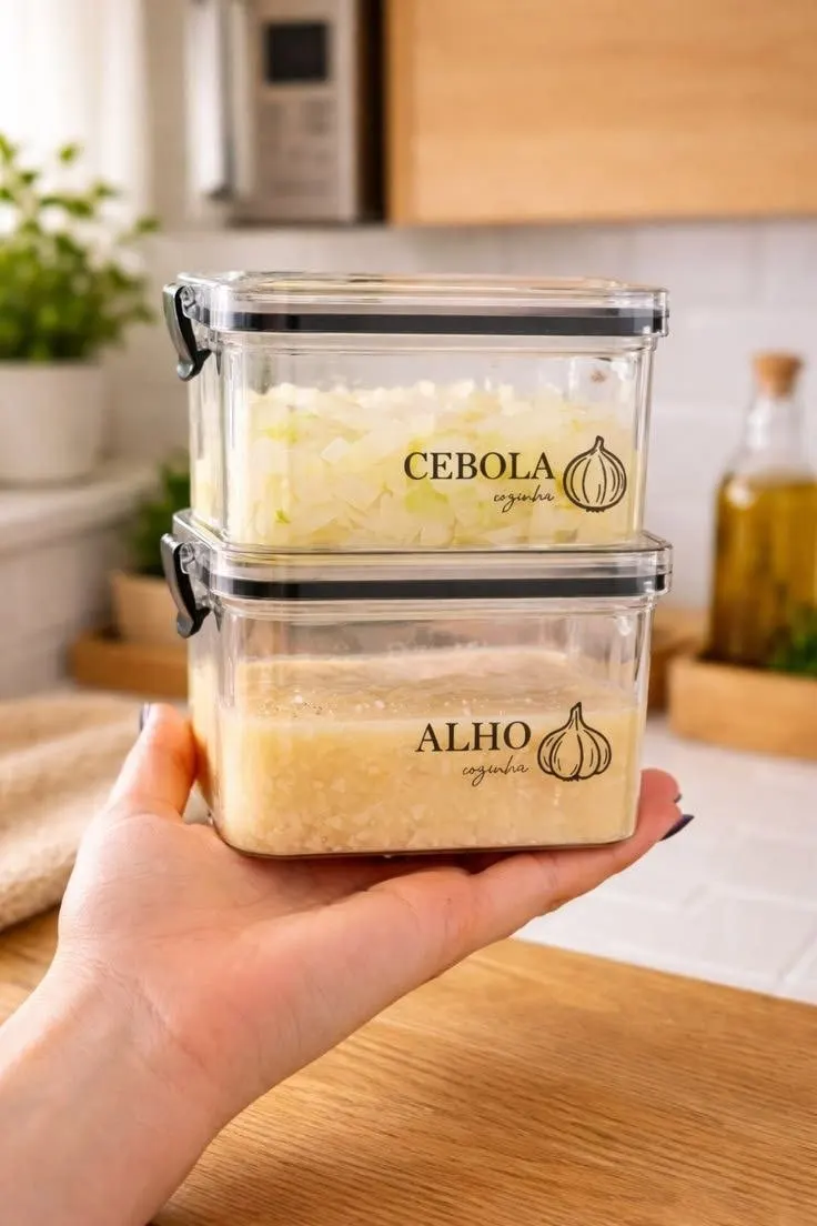 Potes Multiuso Herméticos Geladeira 460ml/950ml - Porta Mantimentos, Porta Alho, Porta Cebola e muito mais