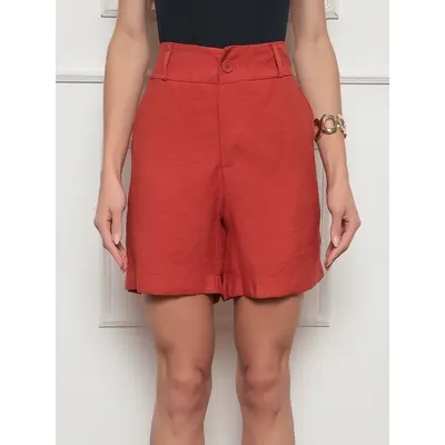 Short Social Feminino Marrante Reto Cintura Alta Com Bolsos E Caimento Estruturado Look