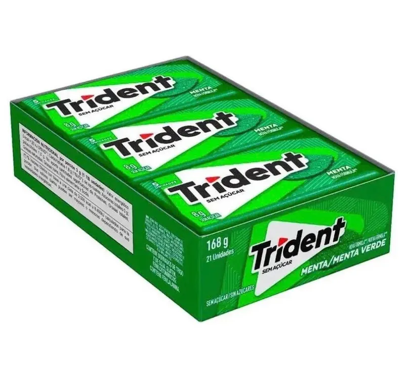 Trident Menta Sem Açúcar Caixa 21 Unidades 8g Chicletes.