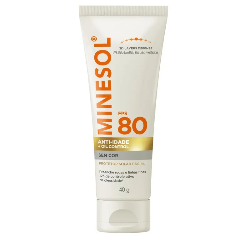Protetor Solar Facial MINESOL Anti-idade + Oil Control FPS 80 Sem Cor, 40g