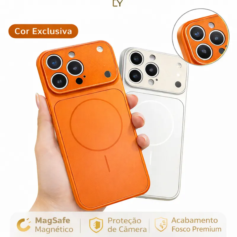 Capa Magnética MagSafe Laranja para iPhone 13 14 15 16 17 Pro Max Antichoque com Proteção
