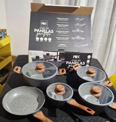 Conjunto 4 ou 5 Panelas Antiaderente Revestimento Cerâmica Fogão Indução e à Gás Grafito