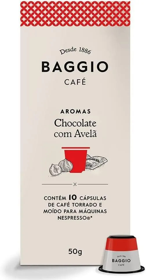 Baggio Café - Cápsula de Café Aromas Chocolate com Avelã Compatível com Nespresso - 10 unidades.