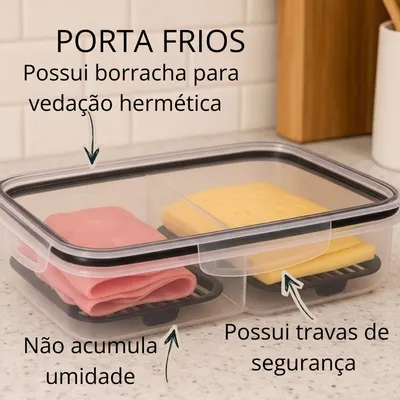 Porta Frios Duplo Preto para Presunto e Queijo Com Fundo Removível Para Conservar e