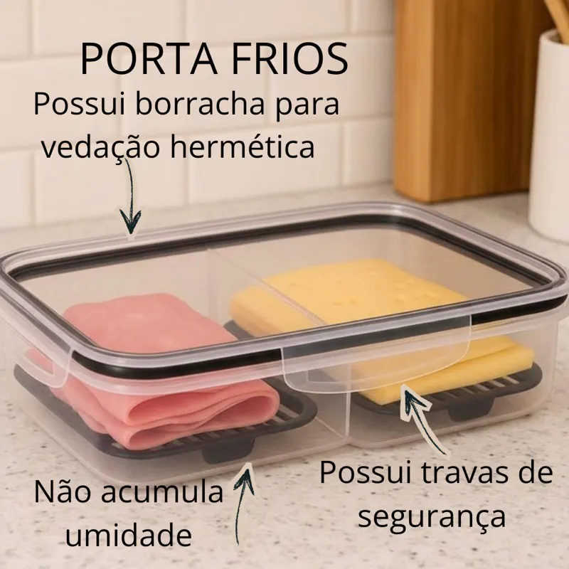 Porta Frios Duplo Preto para Presunto e Queijo Com Fundo Removível Para Conservar e