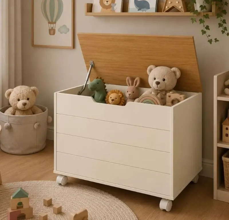 Baú Organizador para Brinquedos TOY 100% MDF com Rodízios e Cantos Arredondados Várias Cores