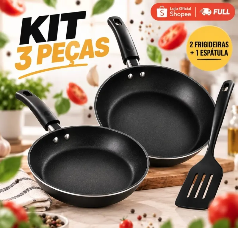 Kit 3 Peças Frigideiras Francesas Antiaderentes 2 Frigideiras + Espátula