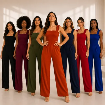 Macacão Feminino Longo Alça Fina Lastex Elegante Confortável Premium Moda Tendencia