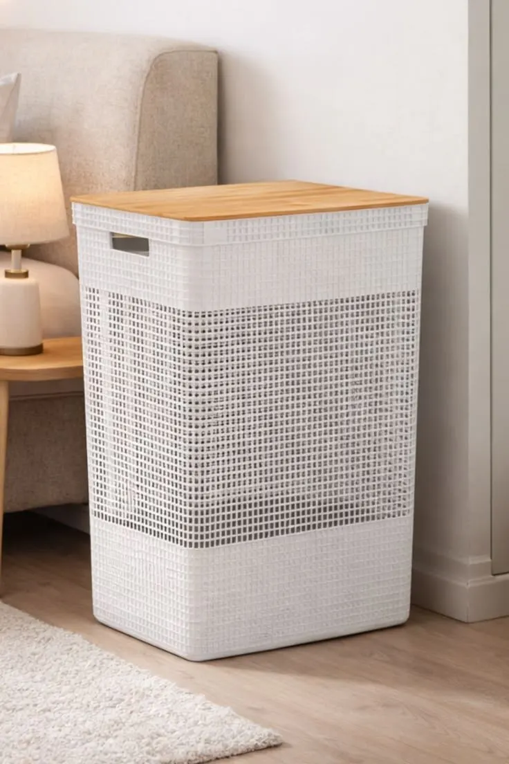 Cesto De Roupas OU Grid Com Tampa De Bambu 49 Litros 5 cores disponíveis
