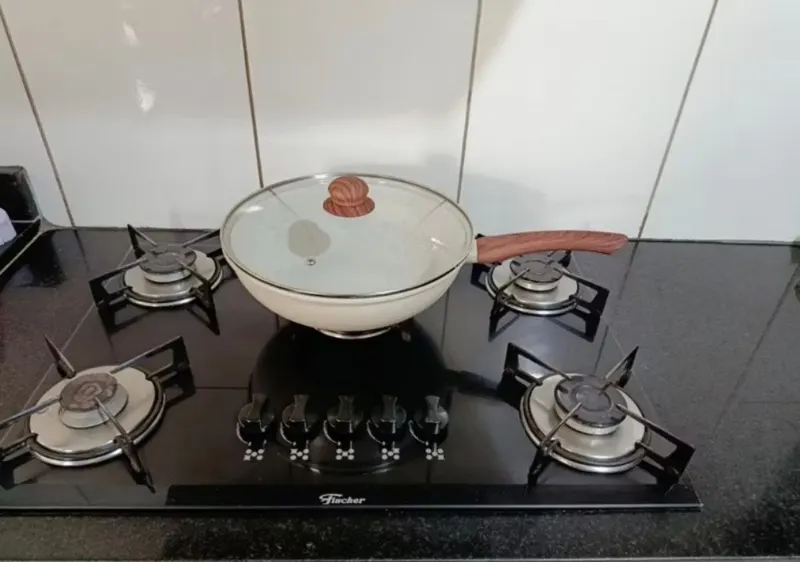 Frigideira Antiaderente Wok Em Cerâmica Grande Com Tampa Em Vidro Para Fogão De Indução Gás Tippi
