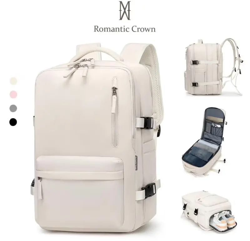 ROMANTIC CROWN Mochila Viagem Feminina Masculina Multifuncional Reforçada Impermeável Expansível, Notebook Antifurto USB