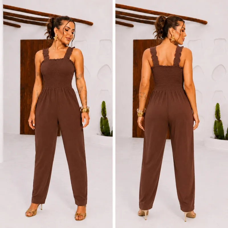Macacão Feminino Longo com Alça Elegante Tecido Premium Moda Feminina