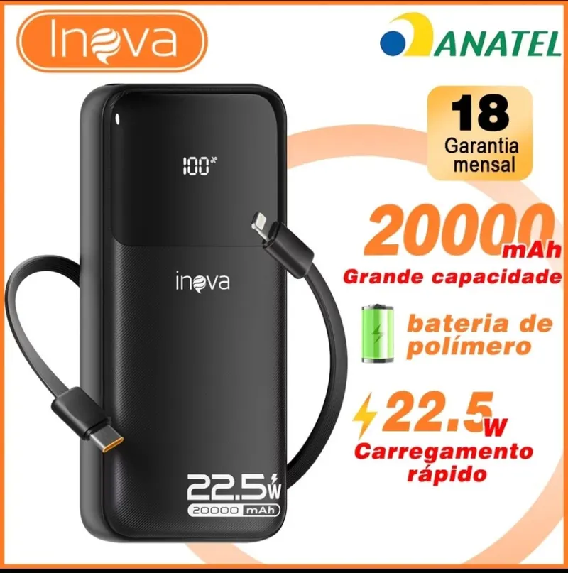 INOVA power bank 20000 mah turbo Carregador Portátil Universal Original Com cabo de dados 10000mAh