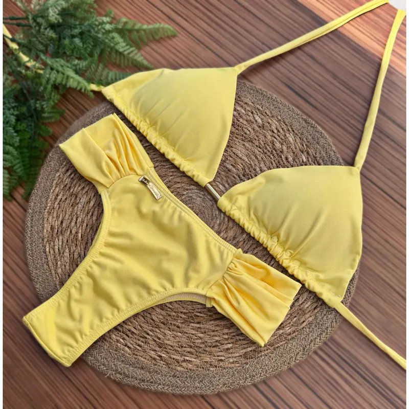 Conjunto Biquini Cortininha Com Bojo Removível Calcinha Cós Alto Modela Seu Corpo Cores