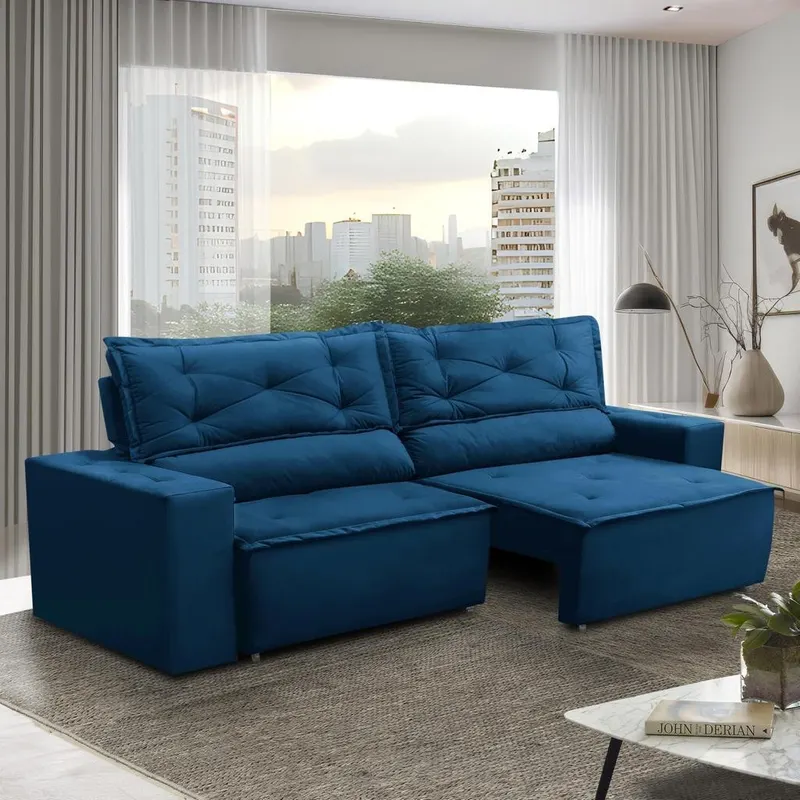 Sofá Retrátil e Reclinável 3 lugares com Molas 1,80m Livia Suede Adonai Estofados