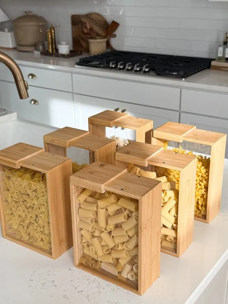 Organizador De Mantimentos Acrílico E Tampa De Bambu Cozinha