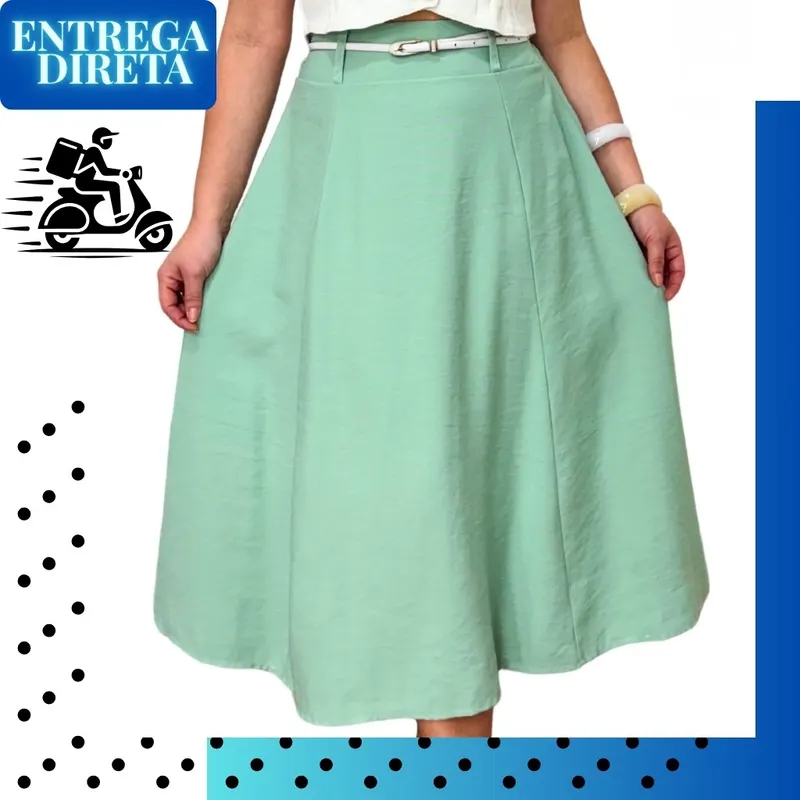 Saia Midi Tecido Sensorial Marant Com Elástico Atrás E Bolsos Laterais Tendência Moda