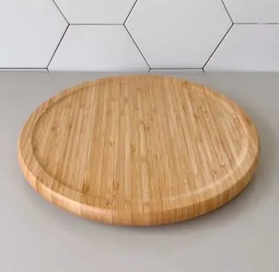 Tábua Giratória Lyor Redonda 30cm Bambu Natural para Servir Queijos Petiscos Aperitivos Mesa Posta Cozinha e Decoração