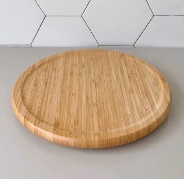 Tábua Giratória Lyor Redonda 30cm Bambu Natural para Servir Queijos Petiscos Aperitivos Mesa Posta Cozinha e Decoração