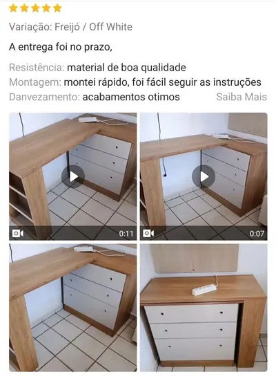 Cômoda Gamer 3 Gavetas com Mesa Giratória MDP Qmovi
