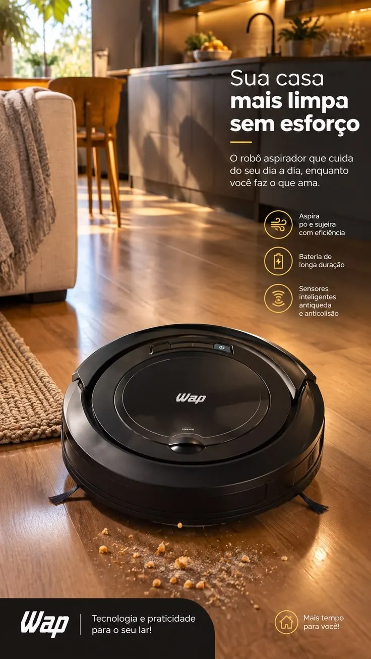 Aspirador de Pó Robô WAP Robot W100 3 em 1 Antiqueda Bivolt 17W