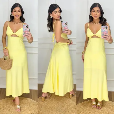 VESTIDO MIDI COM DECOTE V COSTAS ABERTAS, ELEGANCIA e CAIMENTO PERFEITO