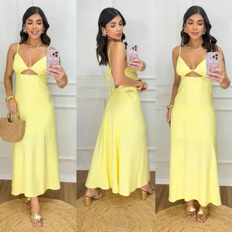 VESTIDO MIDI COM DECOTE V COSTAS ABERTAS, ELEGANCIA e CAIMENTO PERFEITO