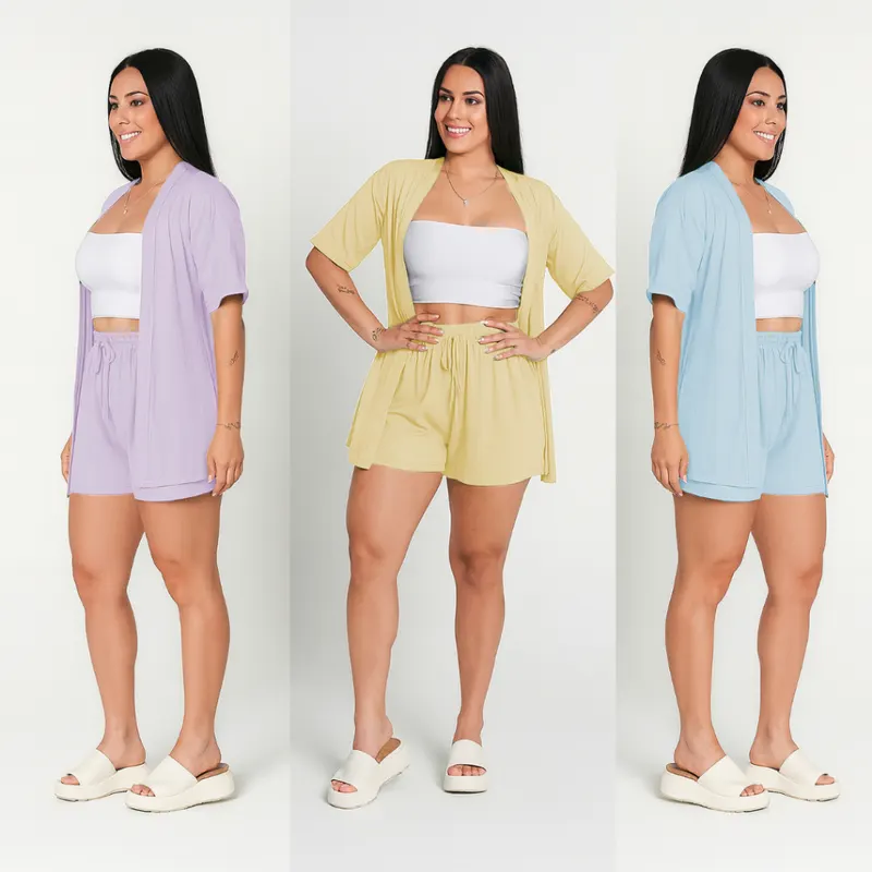 Conjunto Feminino Varias Cores Kimono e Short Confortavel Verão 2026 Level