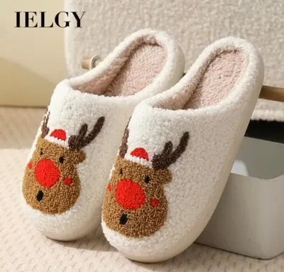 IELGY 2026 Inverno Natal Veado Chinelos De Algodão Feminino Casa Casal Elk Quente
