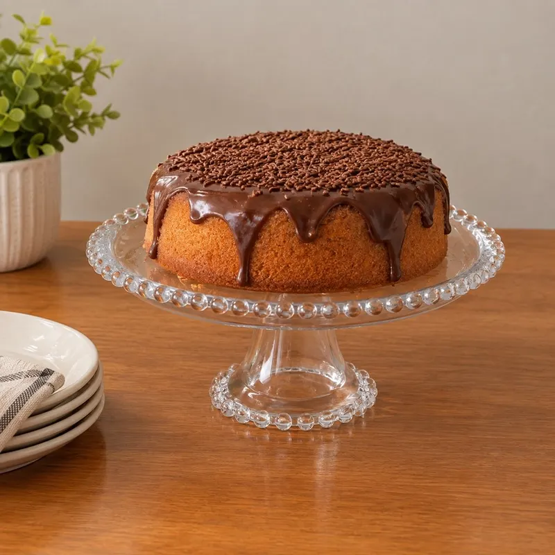 Prato de Cristal com Pé Pearl 20cm Wolff para Doces Bolos Frutas Sobremesas Mesa Posta Servir Decoração Elegante Lar Uso